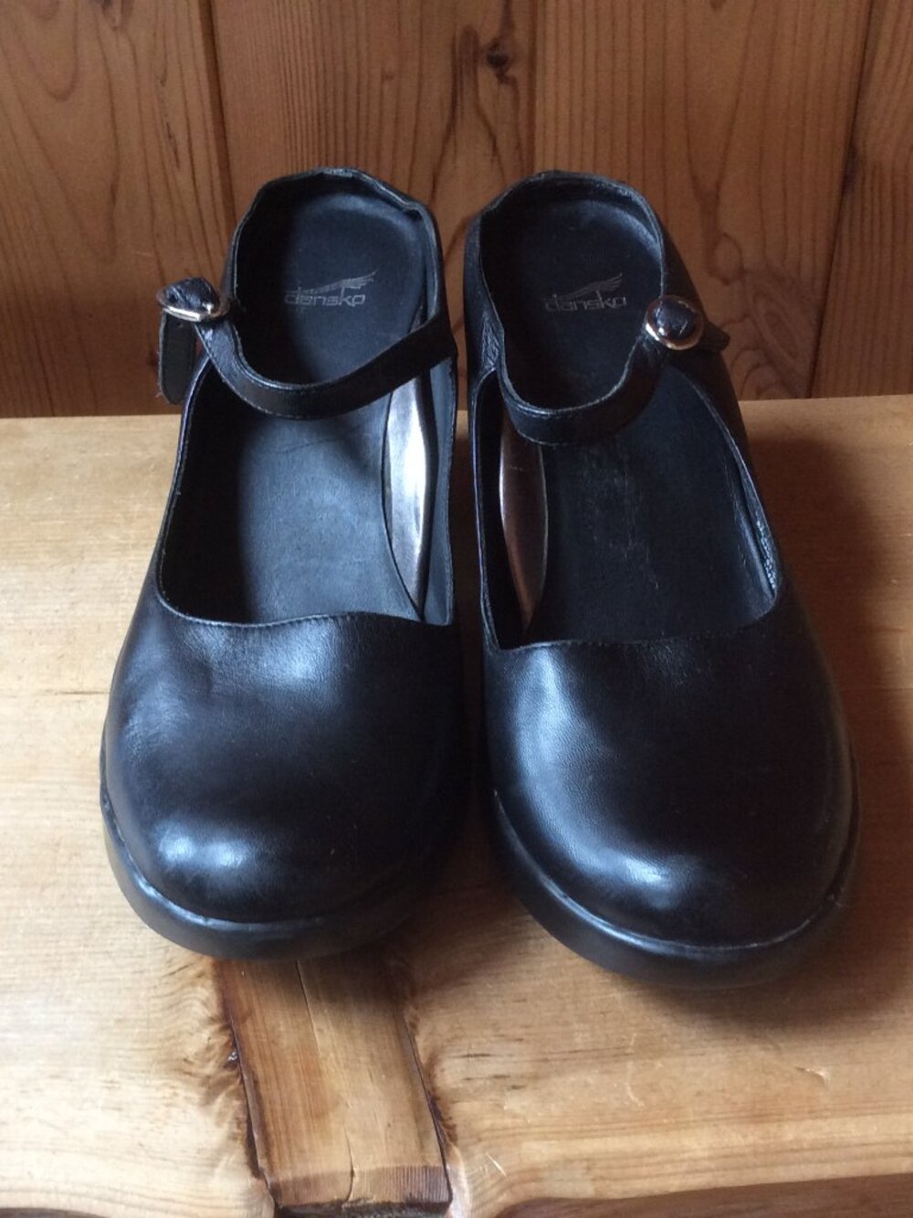 Dansko Black Leather Block Heel Mary Jane Slip On Coquette Platform Size 37.5